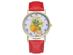 Reloj De Pulsera De Cuero Con Patrón De Frutas Moda Cuarzo Para Hombre Y Mujer Rojo