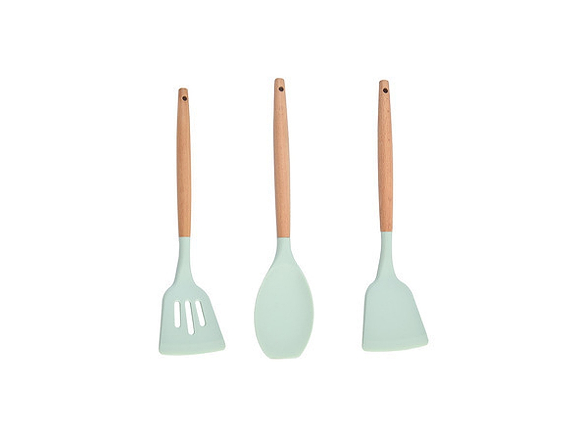 Juego De Utensilios De Cocina De Silicona: Espátula Plana, Hueca Y De Madera JEIIBRZUI