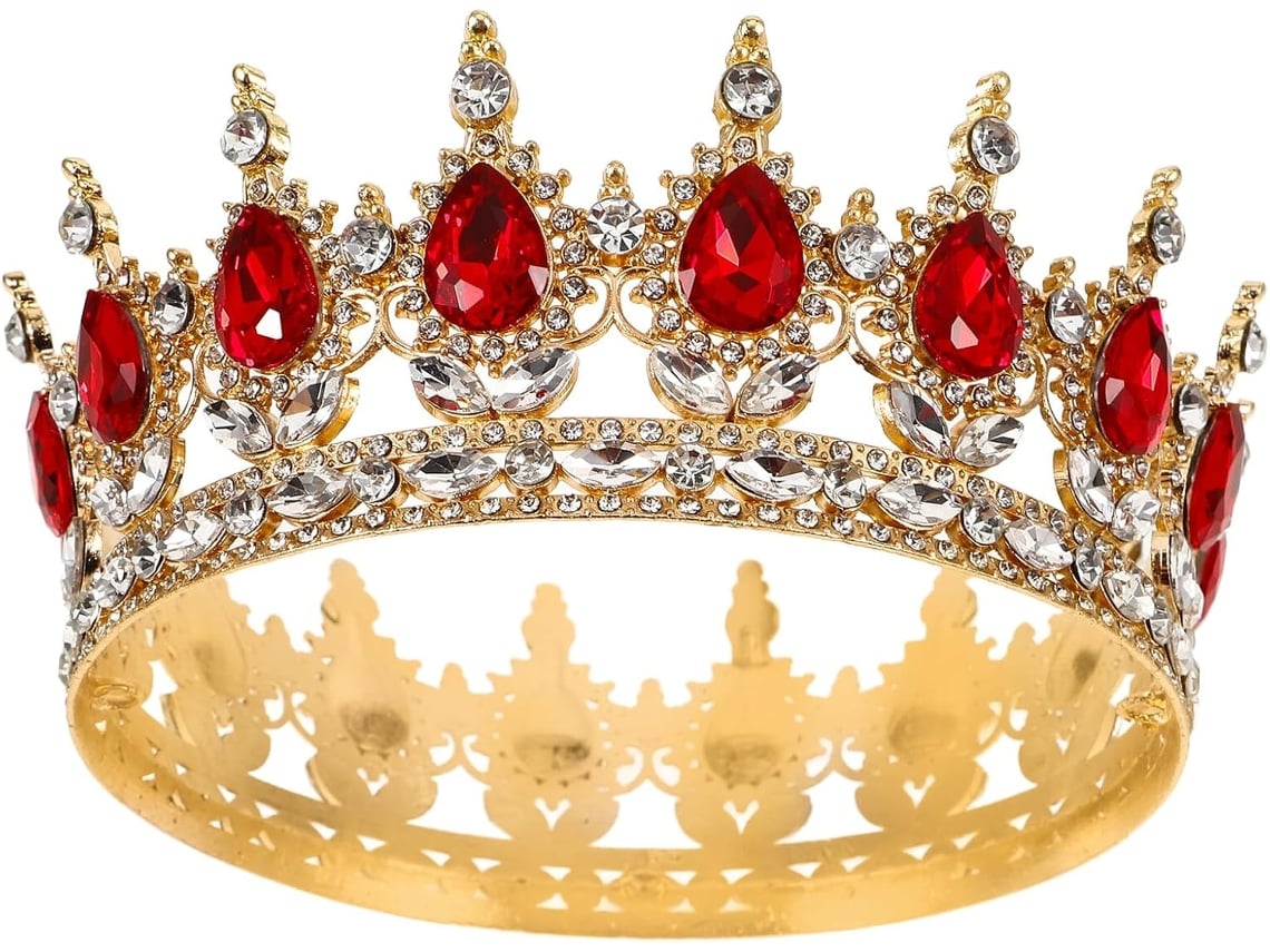 Coroa De Casamento Nuobesty Em Liga De Zinco Com Strass Dourados E Vermelhos, Tiara Clássica Para Noivas.