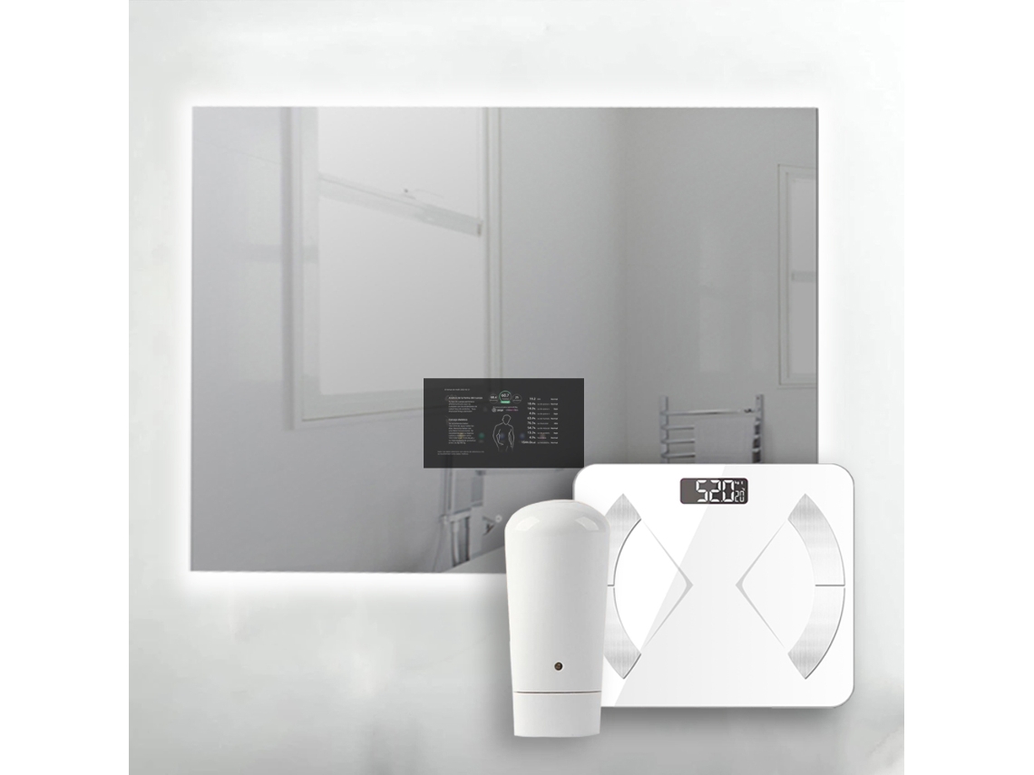 Espejo LED de baño retroiluminado con pantalla táctil de 10,5 Báscula biométrica y sensor de piel 120x80cm