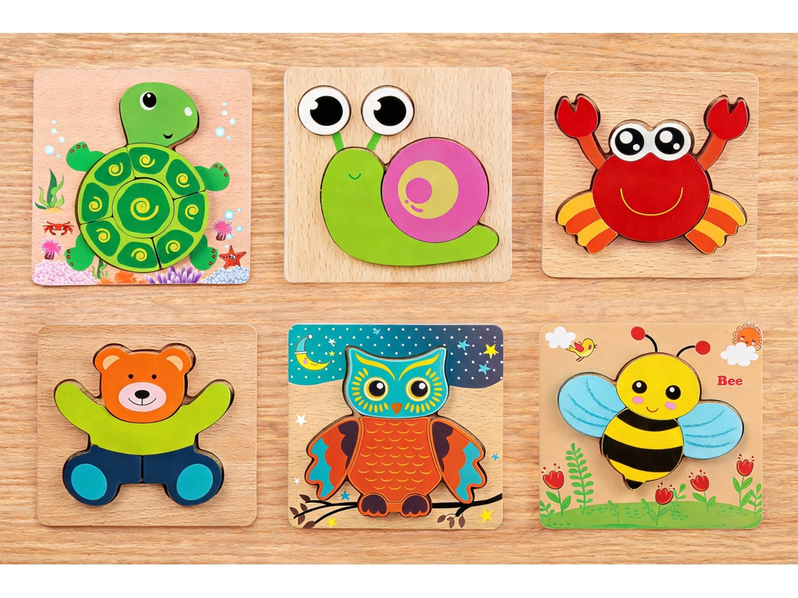 Juego De Rompecabezas De Madera, Paquete De 6, Juguetes Montessori Para Desarrollar La Motricidad Fina, Set De Regalo Educativo, Preescolar - Henten Home