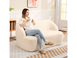 Sofá de dos plazas en tejido bouclette, 142 cm, respaldo y asiento curvos, sin montar, color beige.