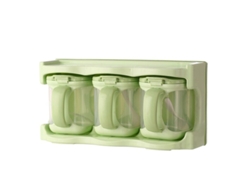 Rebe - Especiero de plástico con 3 compartimentos, color verde, para uso en la cocina.
