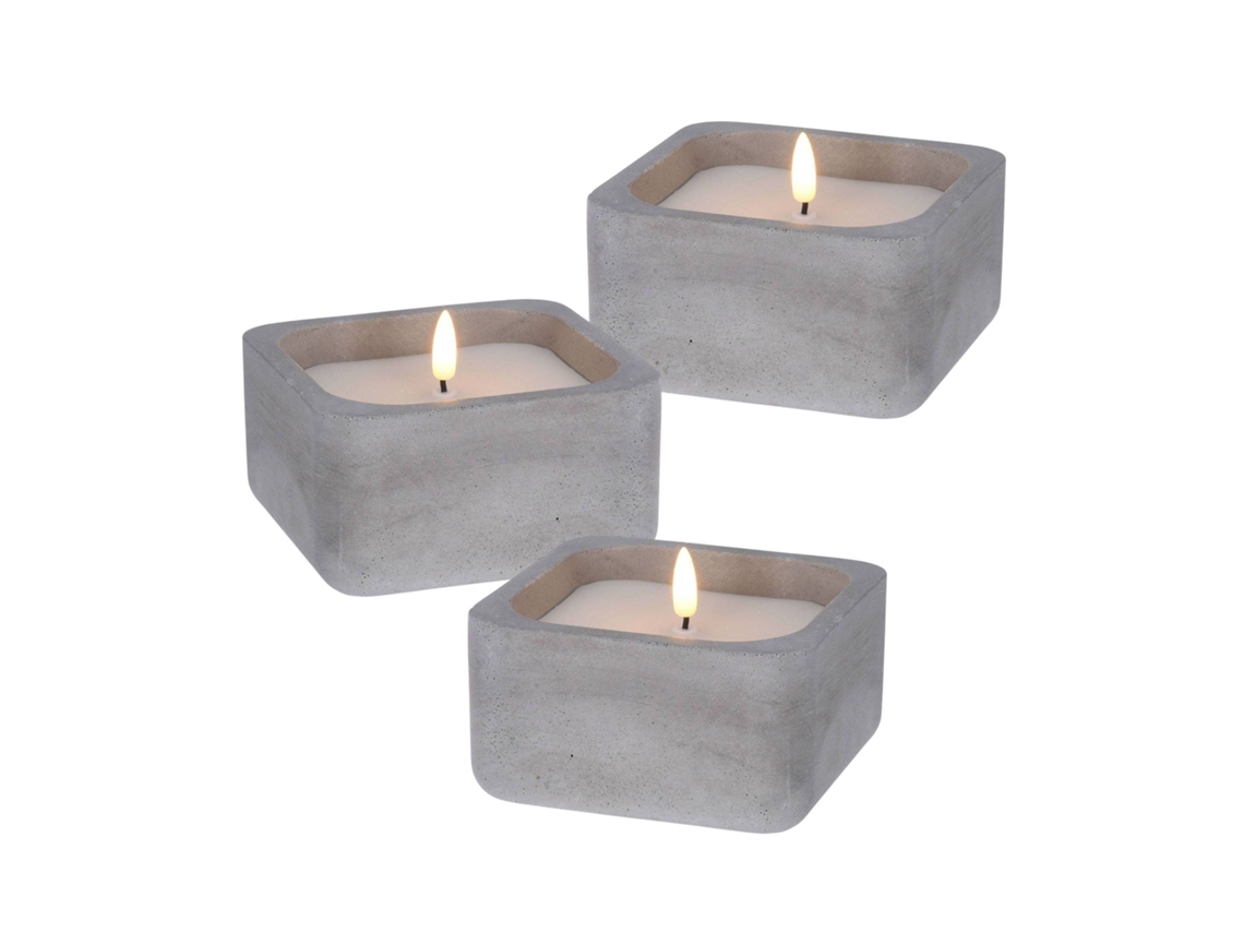 WELL HOME - Pack 3 Velas LED cuadrarda gris