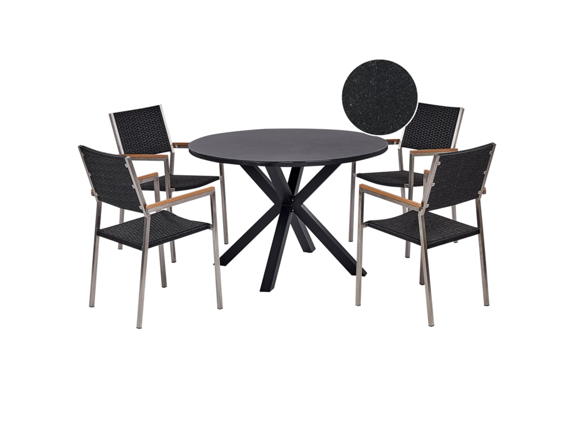 Conjunto De Comedor De Exterior Para 4 Personas Beliani Maletto/grosseto De Aluminio, Ratán Sintético Negro 120x120x75
