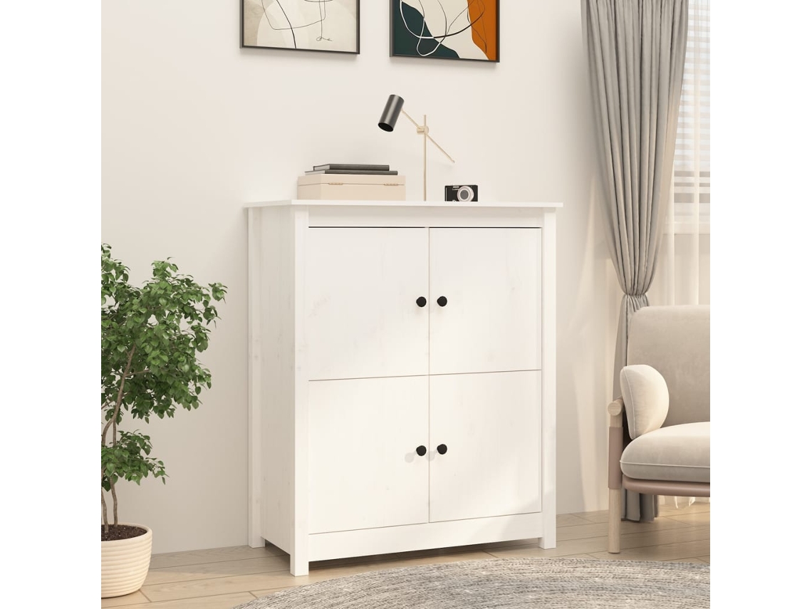 Aparador De Madera Maciza De Pino Blanco 83x41,5x100 Cm