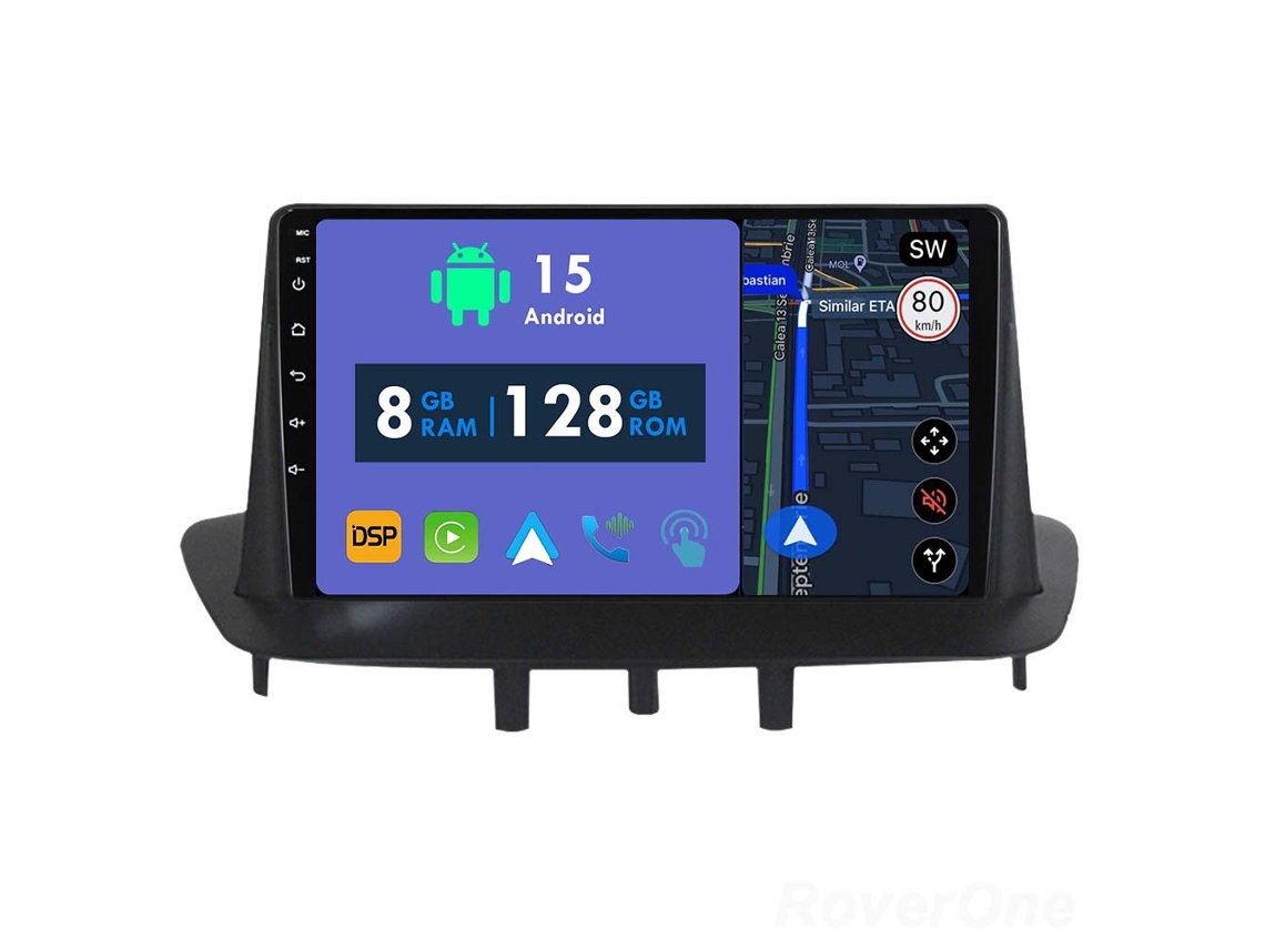 Coche Radio Android Auto Autoradio 8GB RAM 128G ROM CarPlay Navegación GPS Pantalla Táctil RoverOne para Renault Megane 3 2008 - 2014 