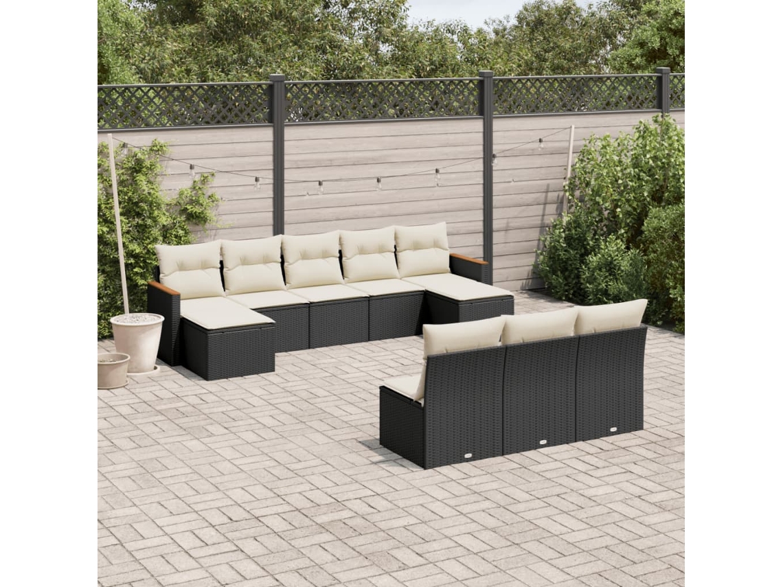 Conjunto de sofás de jardín de 10 piezas DKD Home Decor con cojines de mimbre negros