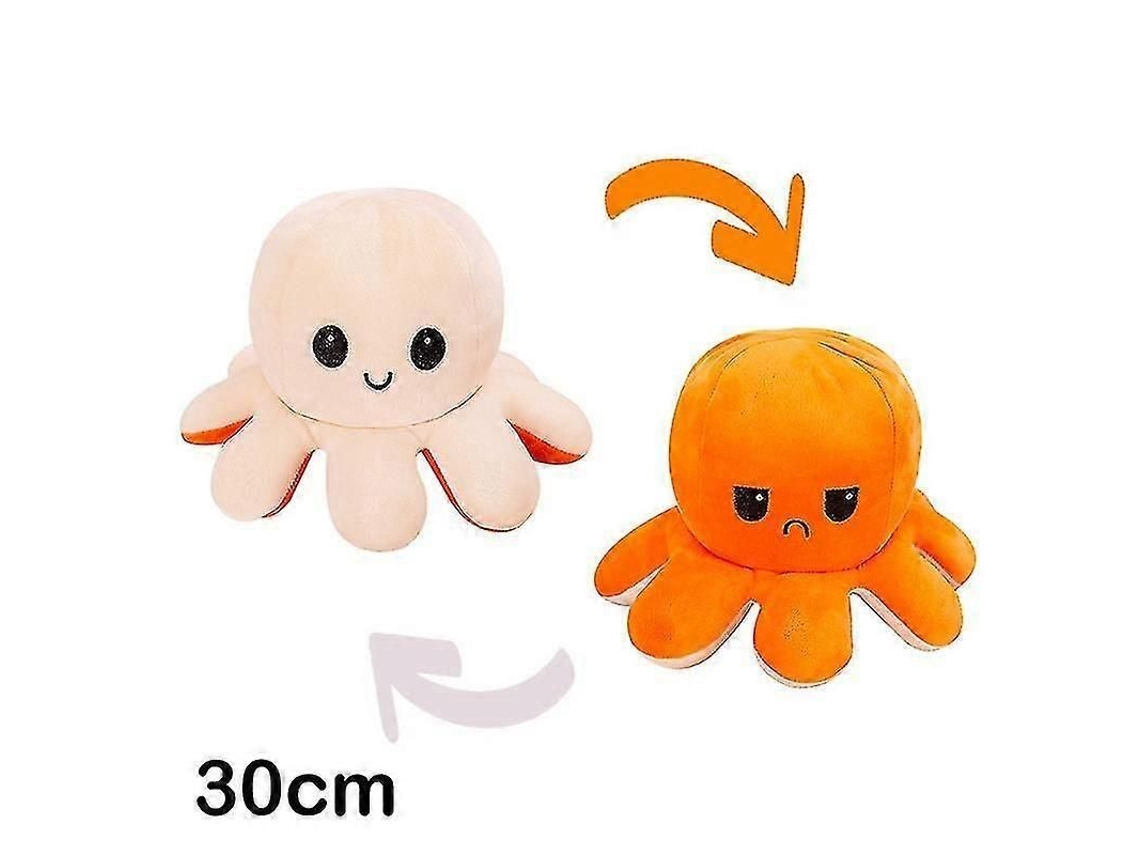 Peluche Reversible De Pulpo De 30/40 Cm Con Doble Estampado Y Expresiones Adorables.