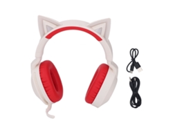 Fone De Ouvido Sem Fio Com Orelhas De Gato Bluetooth 5.4 Luz Led Mic Controle De Volume Dobrável Vermelho