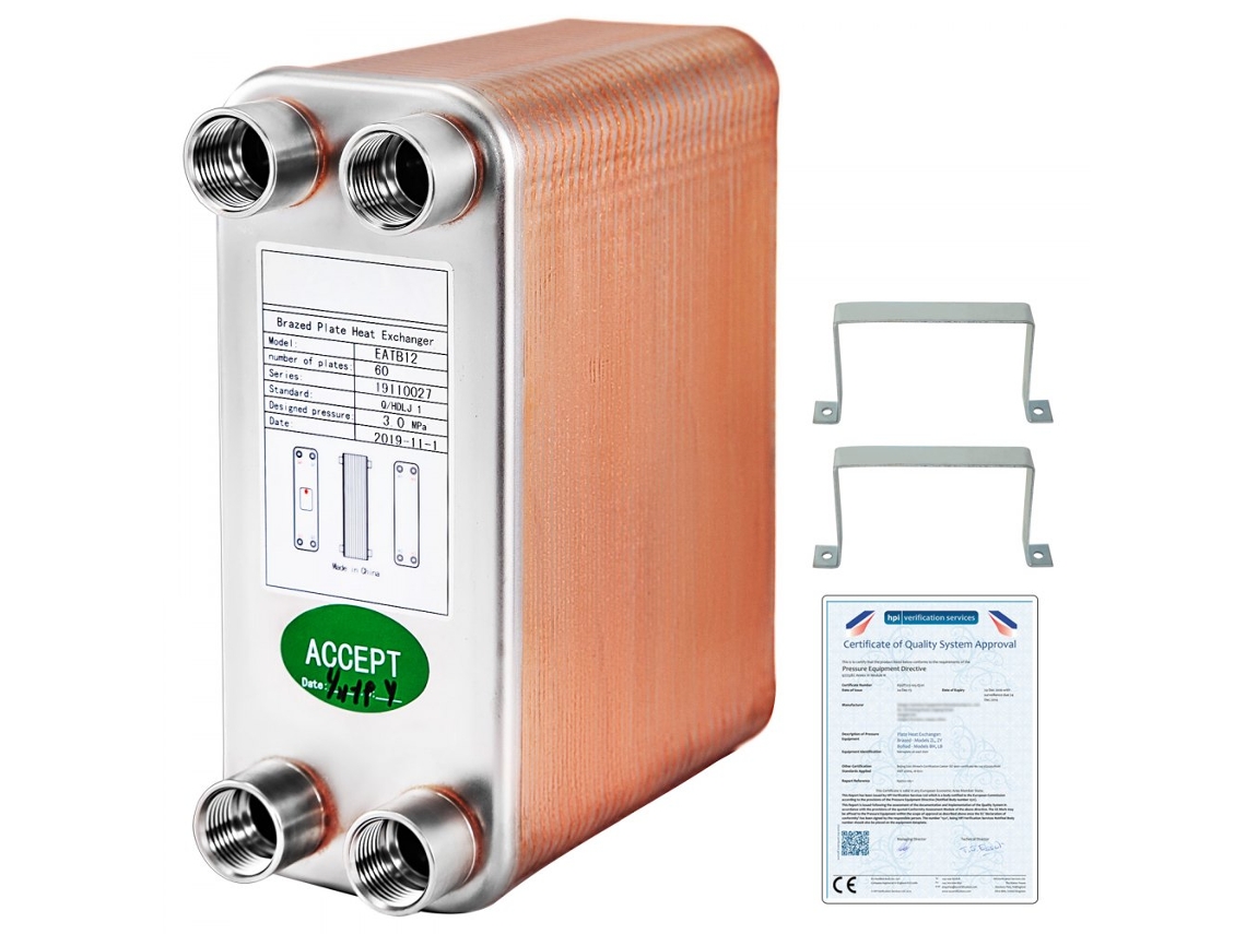 Intercambiador de calor de 60 placas en acero inoxidable y cobre para sistemas industriales Tekmaquinas