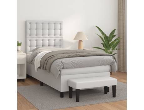 VIDAXL Cama con somier (Blanco - Cuero artificial - 193 x 90 x 128 cm)