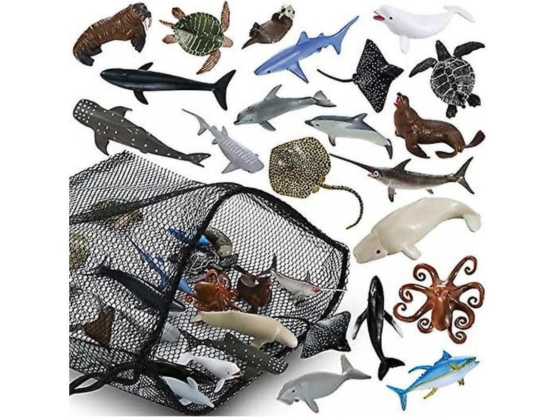 20 Juguetes Realistas De Tiburones Con Bolsa De Malla, Animales Marinos, Juguetes De Baño Utw