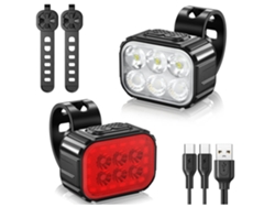 Juego de luces LED para bicicleta, brillo recargable por USB, opciones de 8/12 modos, luces de bicicleta impermeables IPX65, luz delantera y trasera para ciclismo (negro) CHRONUS
