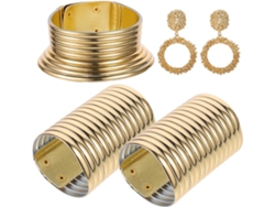 Conjunto De Joias Femininas De 5 Peças Em Metal Dourado: Colares, Pulseiras E Brincos Extravagantes.