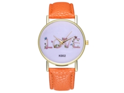 Reloj De Pulsera Unisex Zhoulianfa De Piel Sintética Con Letras Love En Color Naranja.