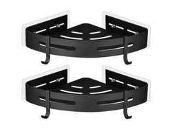 Estante Esquinero Para Ducha, De Metal, No Requiere Perforación, Con 2 Ganchos, 2 Piezas (negro)