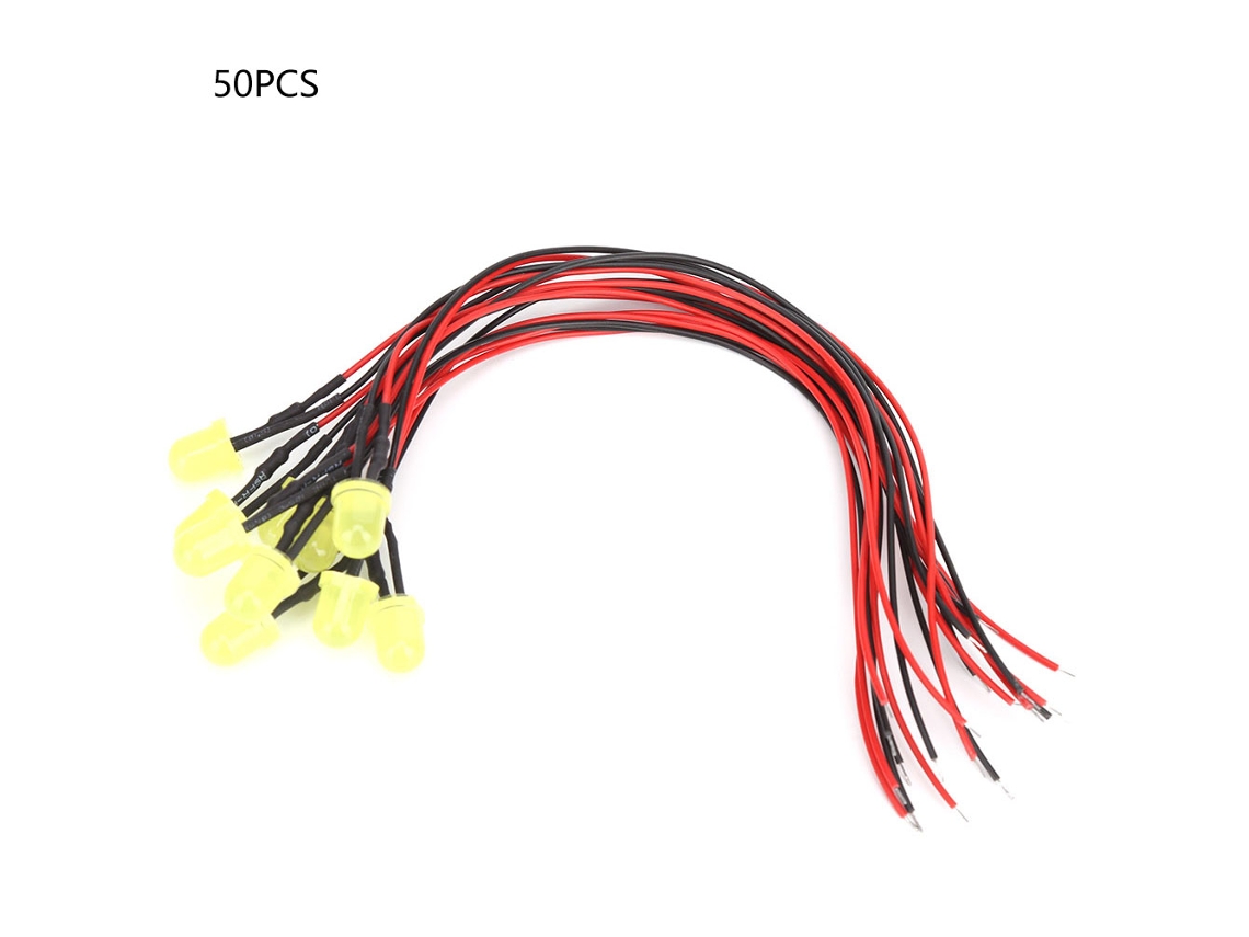 50 Piezas 12v 8mm Led Bombillas De Color Amarillo Con Cable 20cm 26awg Para Componentes Electrónicos Industriales