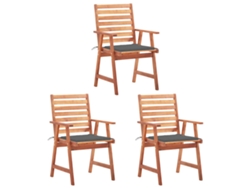 Sillas de comedor de jardín de 3 piezas con cojines de acacia maciza, DKD HOME DECOR