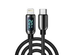 Cable Usb-c 2.0 A Lightning De 20w, Carga Rápida, Pantalla Digital, 1,2 Metros. Aleación De Zinc.