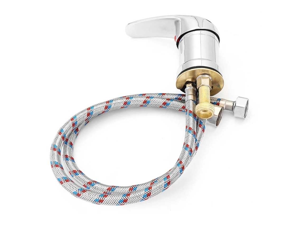 Kit básico para grifo monomando con manguera flexible para agua fría y caliente.