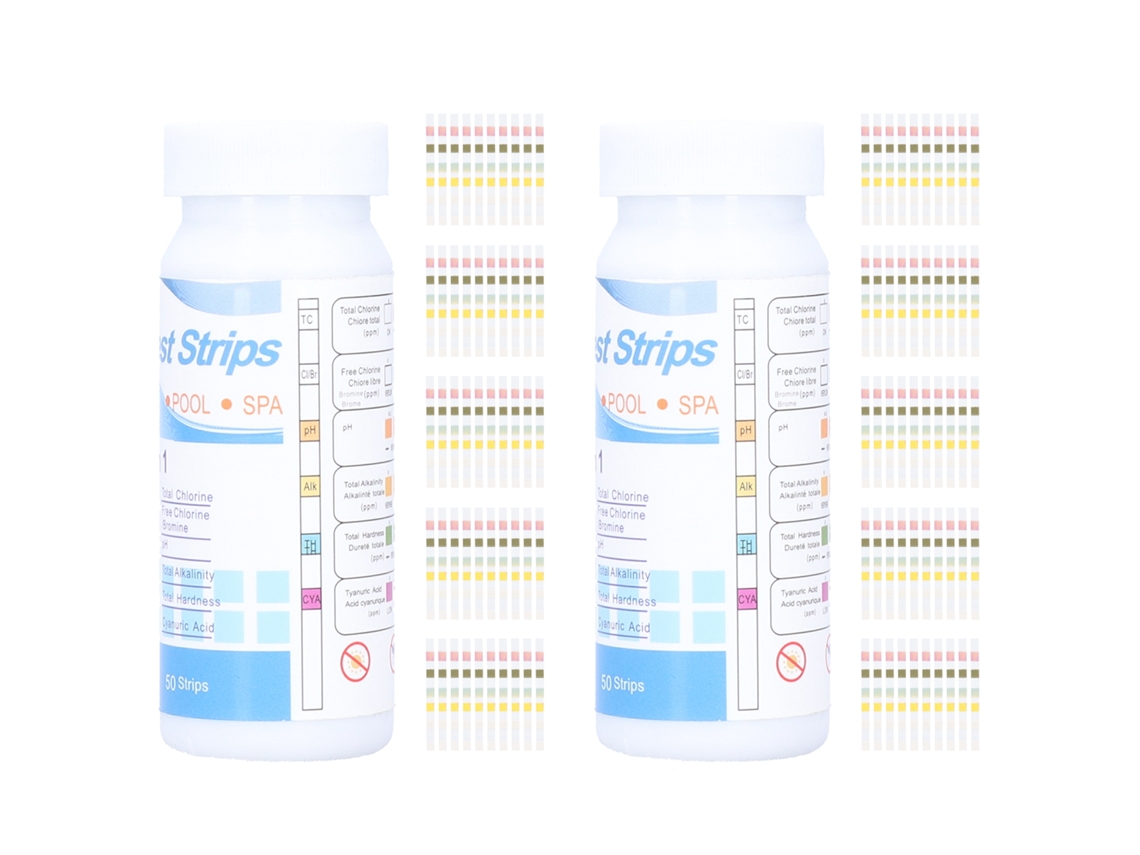 2 Frascos De Tiras Reactivas 6 En 1 Para Análisis Químico De Agua Para Piscinas Y Spas (ph, Cloro), 100 Tiras.