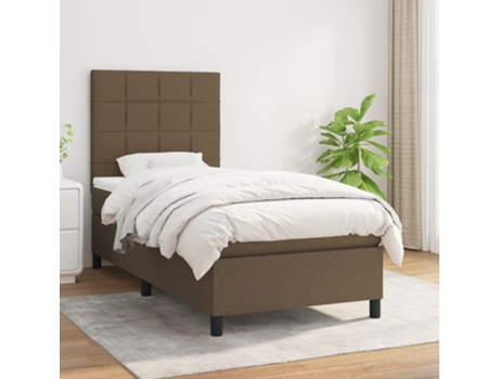Cama con somier VIDAXL (Marrón - Tela - 203 x 90 x 128 cm)