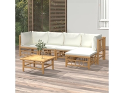 Conjunto de jardín de bambú de 6 piezas con cojines en blanco crema, Dkd Home Decor