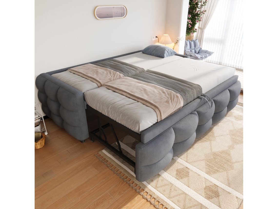 Sofá Cama De 90/180x190 Cm, De Felpa, Con Led, Usb, Color Gris, Extensible Y Multifuncional.