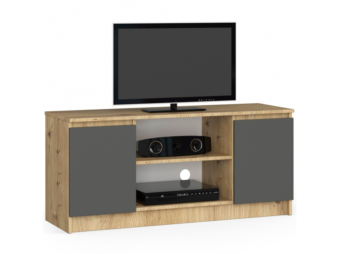 Mueble De Tv Akord Roble Artisan 120 Cm 2 Puertas Frente En Color Grafito Gris 2 Estantes 120x40x55 Cm