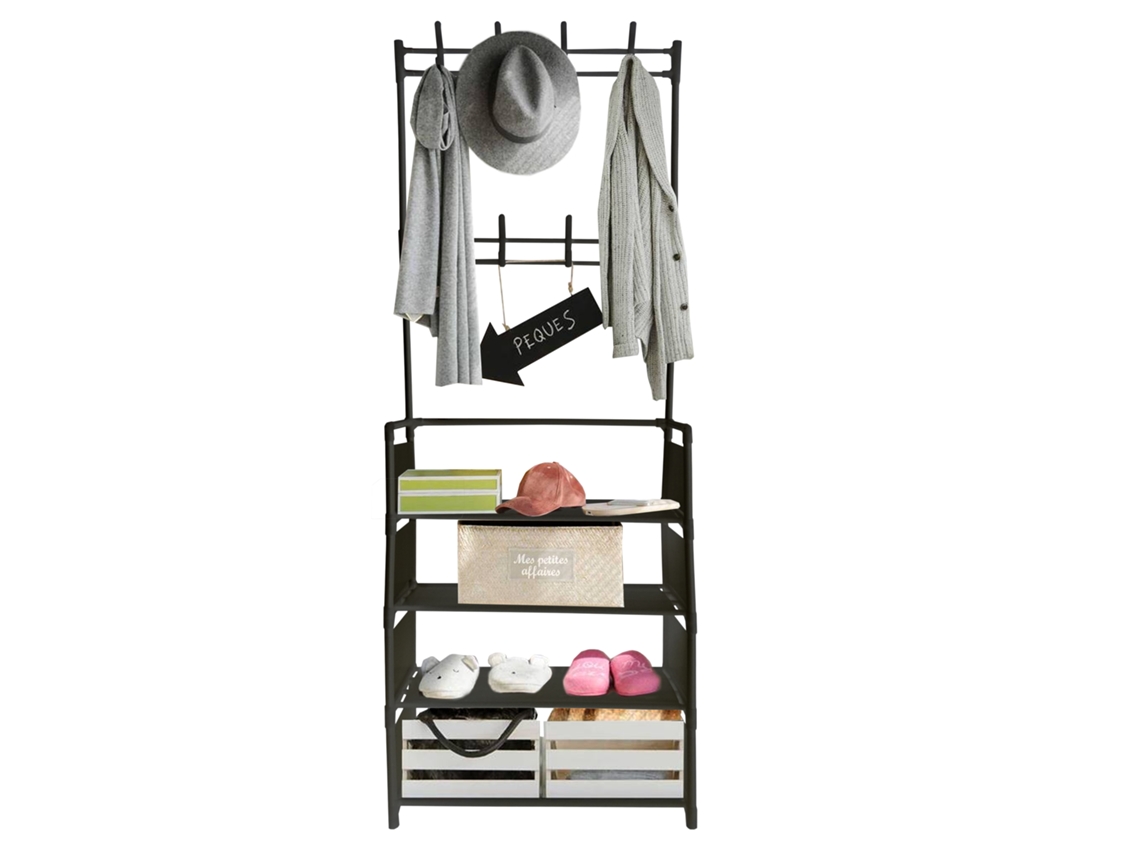 Percha de tela para entrada 4 Estantes 8 perchas Nyana Home Negro