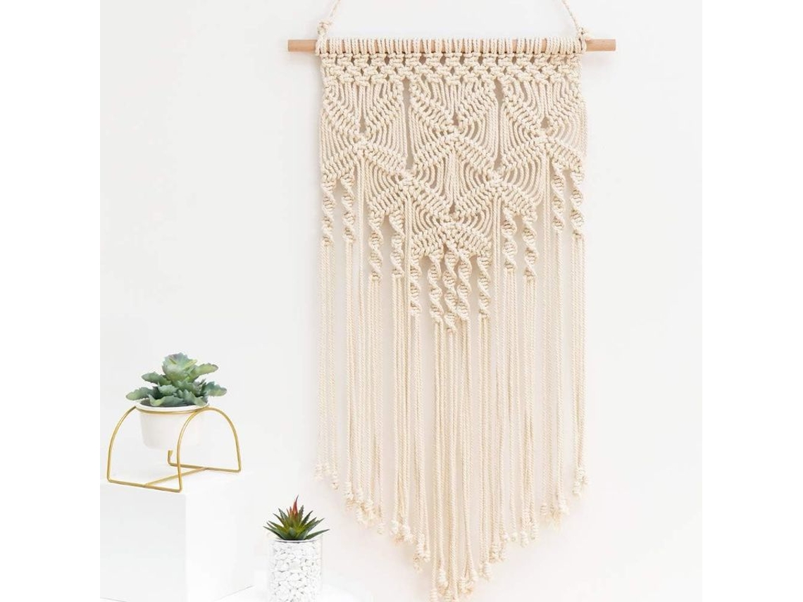 Tapestry Tejido Boho Decorativo Para Sala Dormitorio, Beige Crema, Arte Bohemio De Cuero Madera