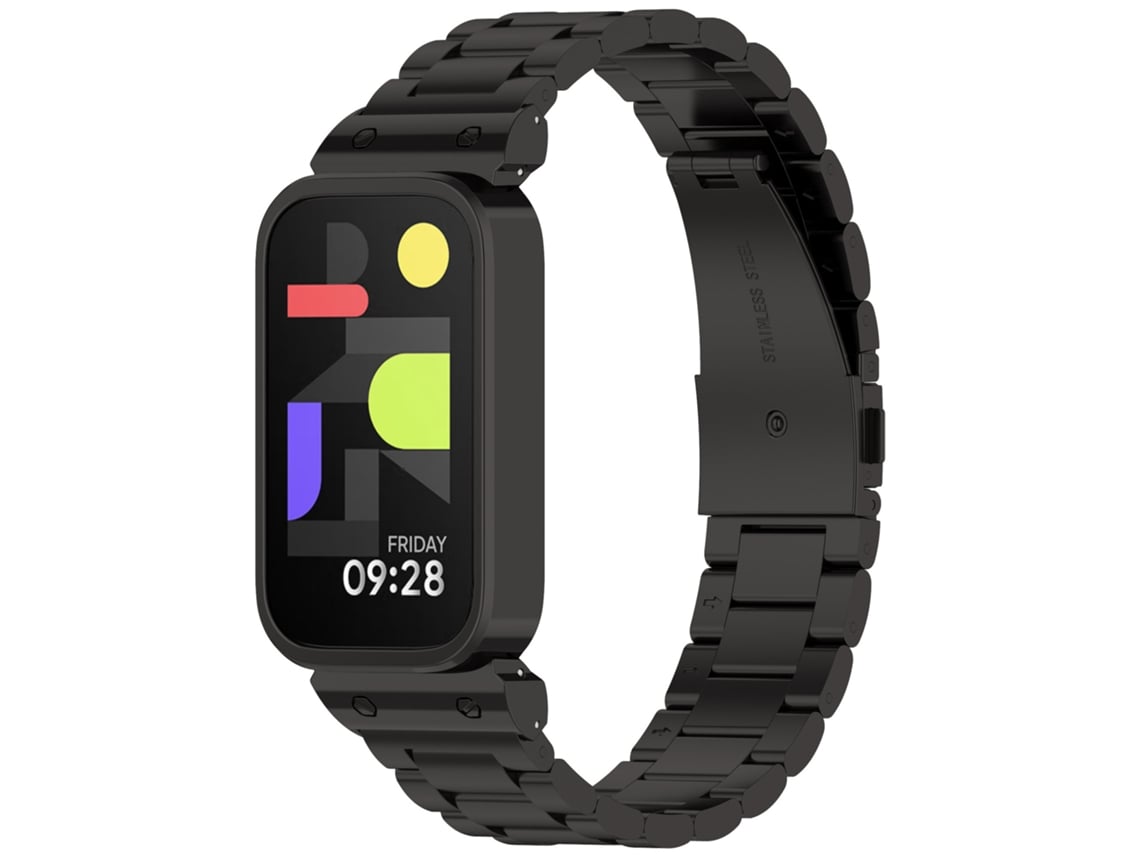 Bracelete De Smartwatch Para Xiaomi Smart Band 9 Active Três Contas De Aço Inoxidável Moldura De Relógio De Metal (preto) GERTIZ