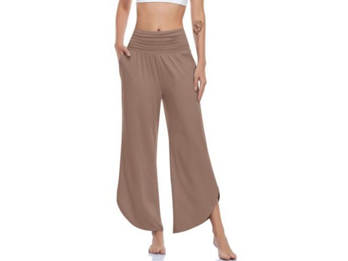 2026-pantalones De Yoga De Pierna Ancha Para Mujer De Cintura Alta Confortables Con Bolsillos Xl Café Claro