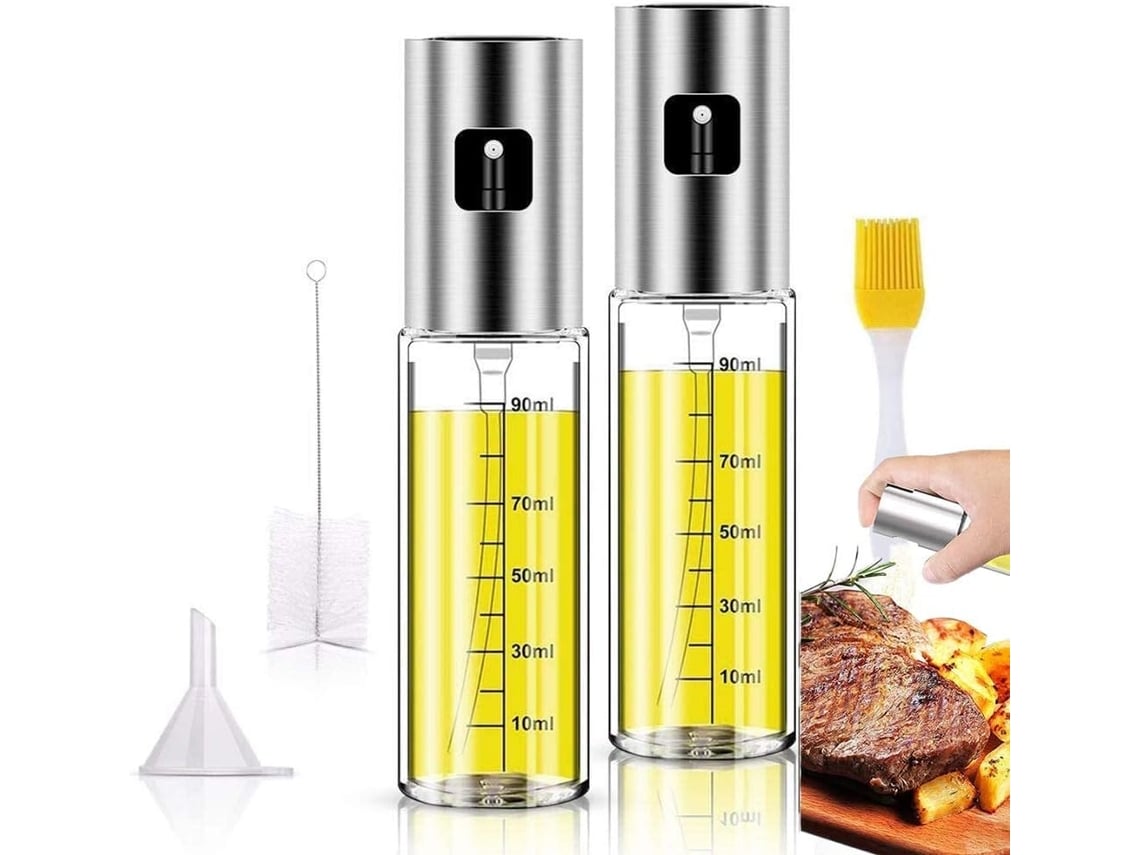 Frasco aerossol para azeite em aço inoxidável e vidro, 2 unidades.