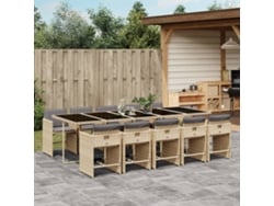 Conjunto de comedor de jardín de 11 piezas con cojines en mimbre beige mixto DKD Home Decor