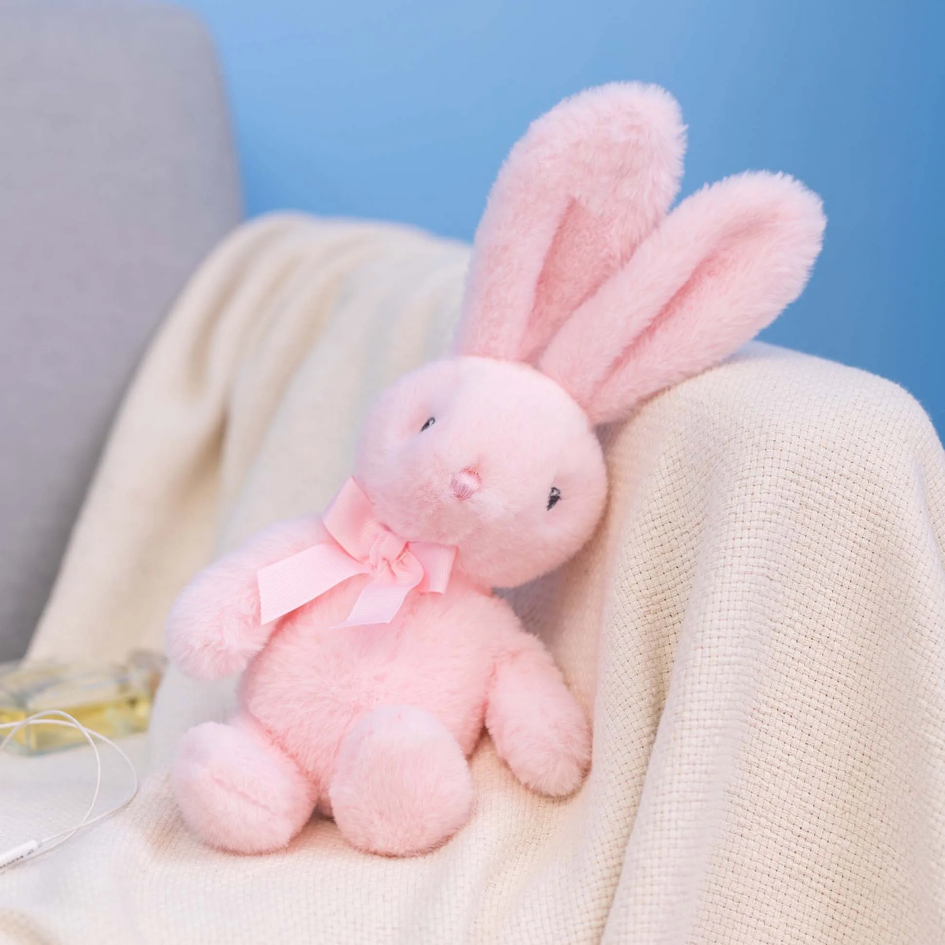 (rosa, 25 Cm De Comprimento) Coelhinho De Pelúcia Fofo Com Laço