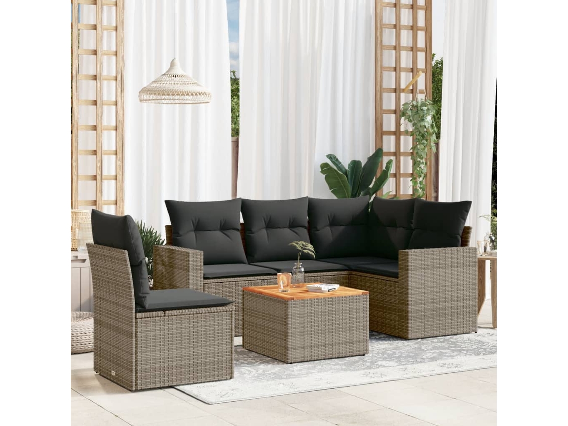 Conjunto de 6 sofás de jardín con cojines en mimbre gris DKD Home Decor