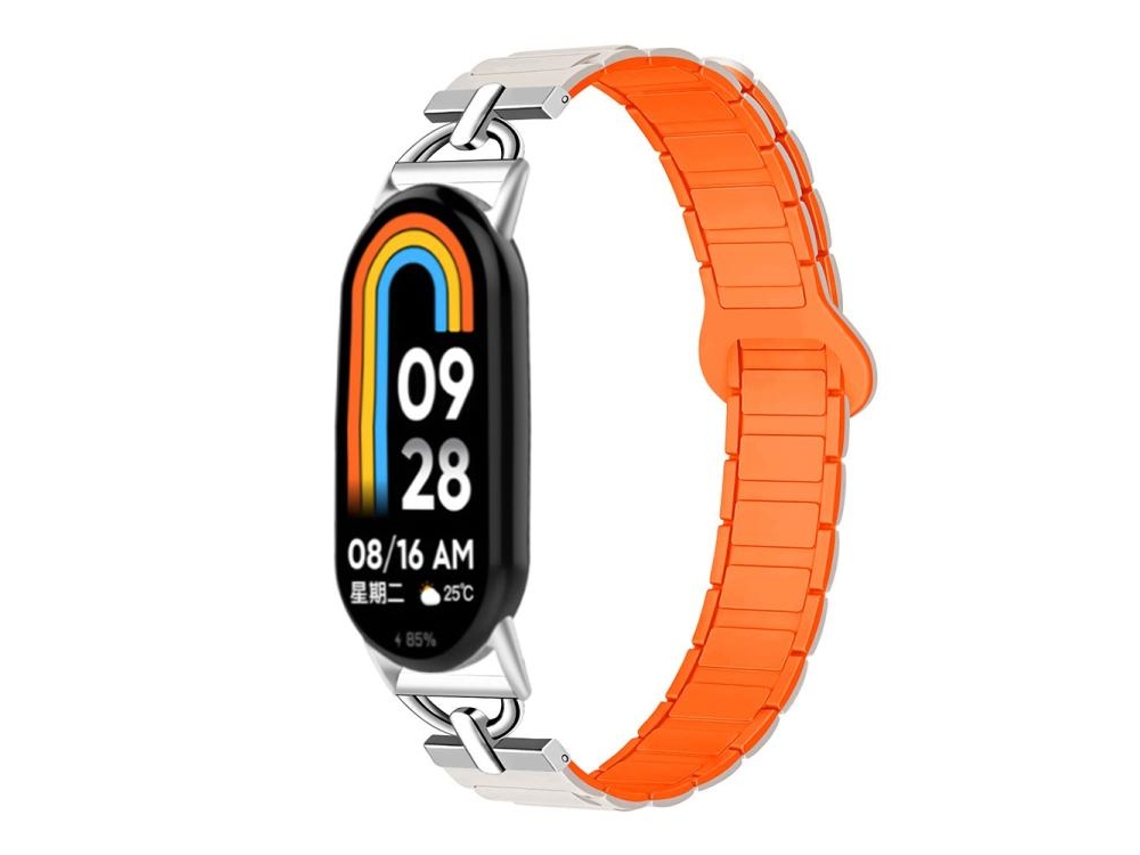 Bracelete Para Xiaomi Smart Band 10/9/8 - Silicone Magnético - Três Esferas Em Formato De D Laranja Starlight