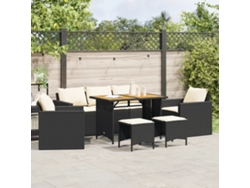 Conjunto de sofá de jardín de 6 piezas con cojines, mimbre sintético negro, DKD Home Decor