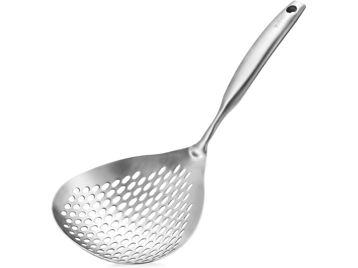 Cuchara De Agujero Grande De Acero Inoxidable 304 Con Mango Resistente Al Fuego Y Orificio Para Colgar (plateada)