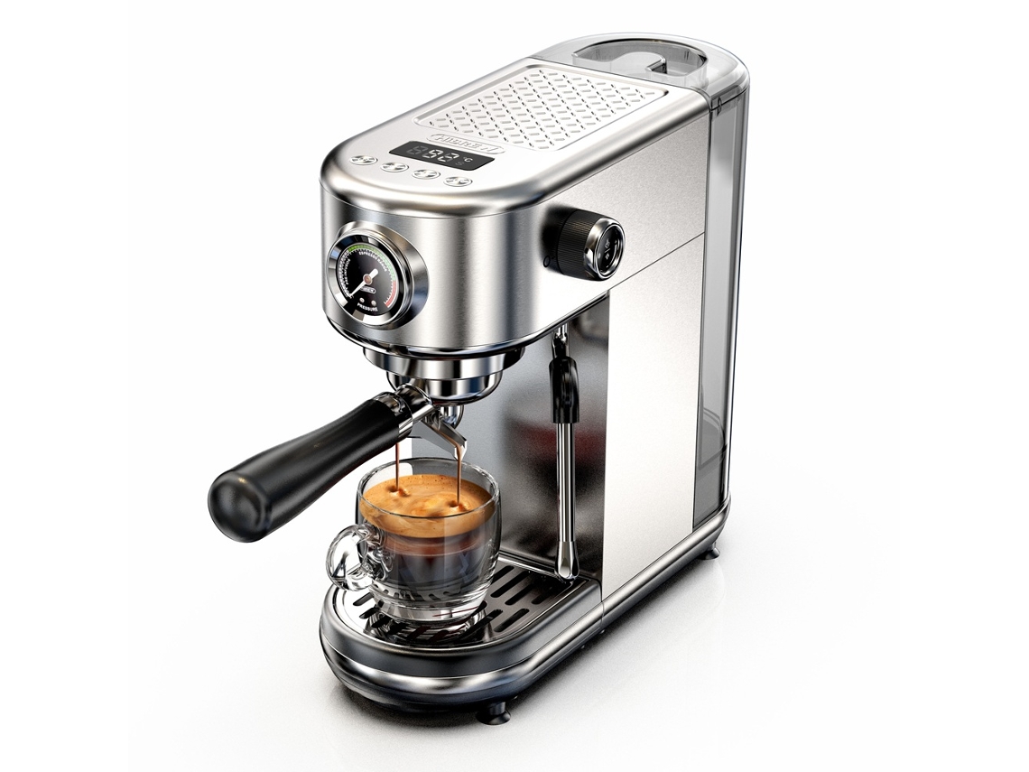 Cafetera espresso Hibrew H10b, programable, con temperatura y volumen de taza ajustables, y limpiador a vapor para el espumador de leche.