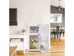 Nevera Retro de Doble Puerta 60L, Congelador 22L, Luz LED, Eficiencia Energética, Blanco Crema