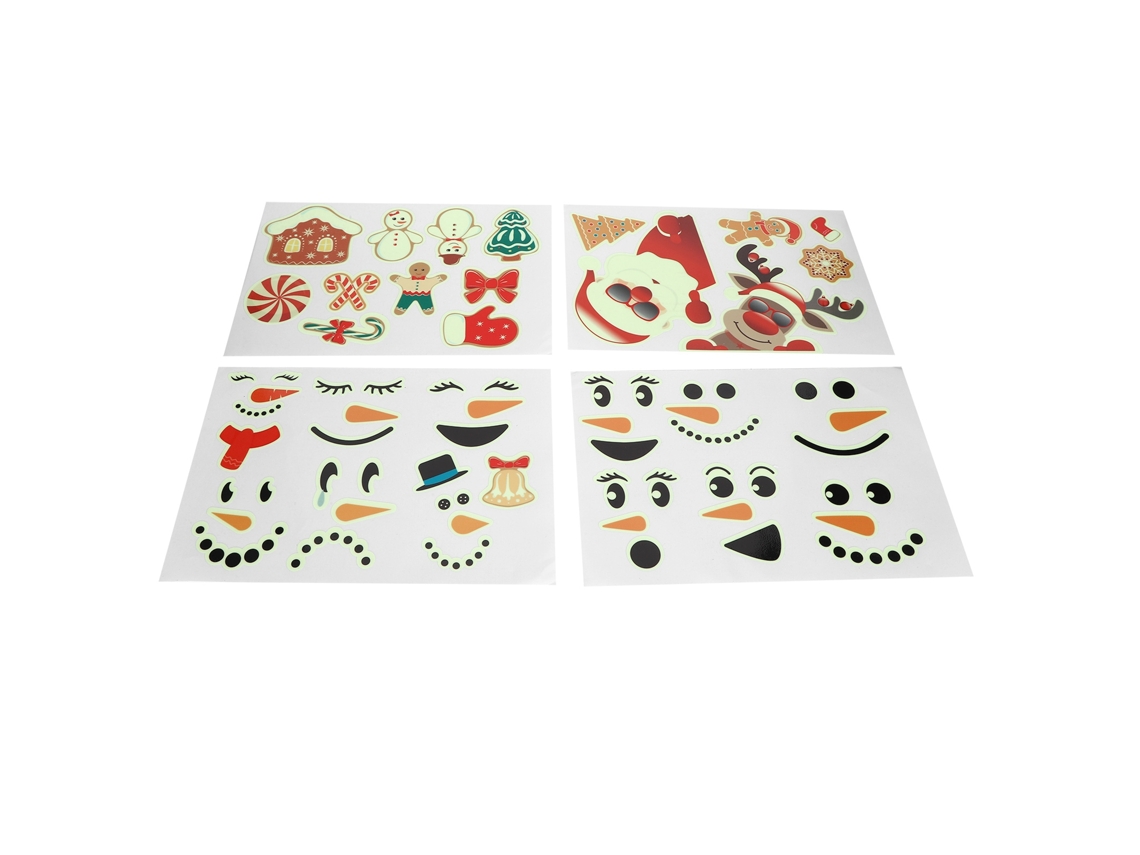 Baok - 4 pegatinas decorativas luminosas DIY de Papá Noel, muñeco de nieve y elfo para pared, puerta, refrigerador y tazas de Navidad.