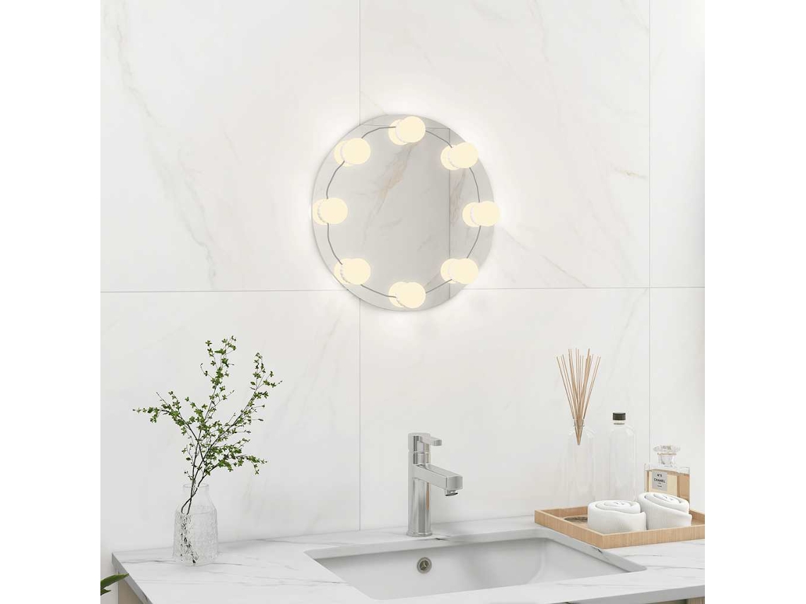 Espejo de pared sin marco con luces LED, redondo, de cristal, DKD HOME DECOR