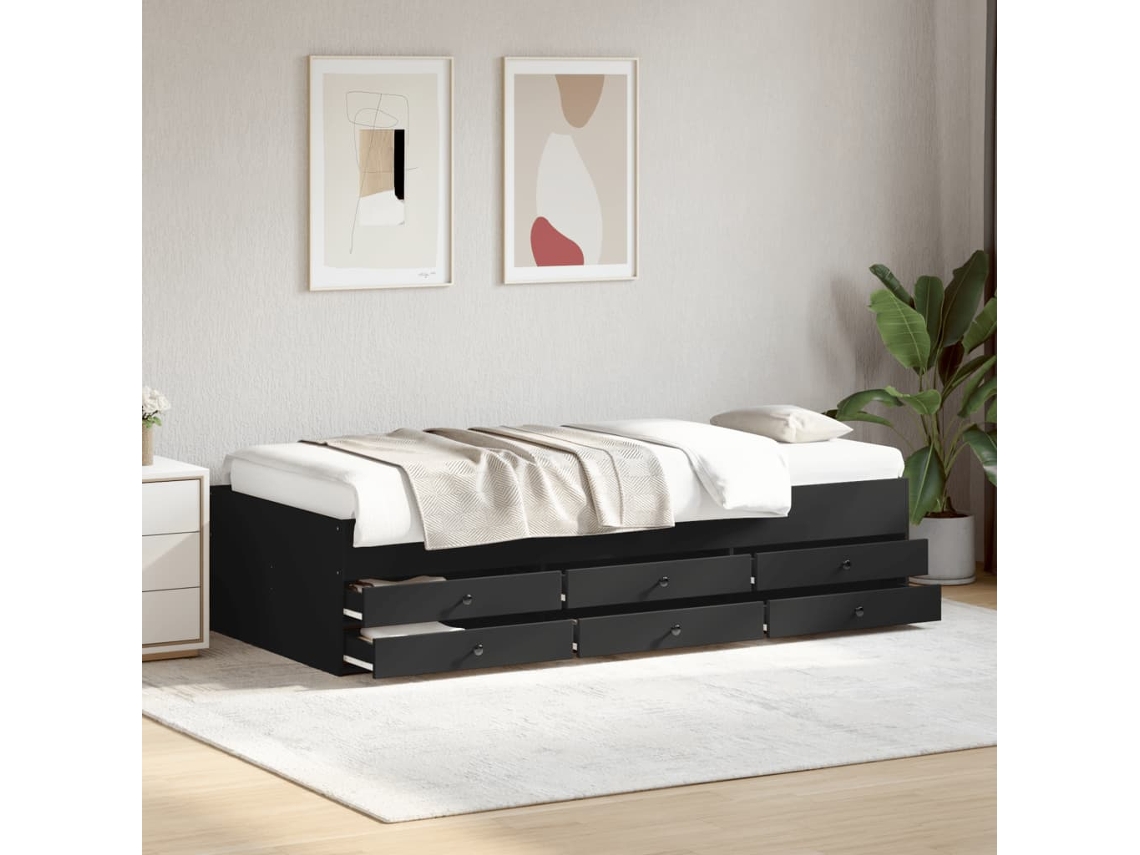 Sofá Cama Individual Con Cajones Tumbona Letto Singolo Lovely Home Madera Negro (75x190)