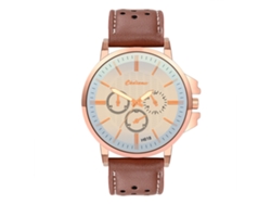 Reloj De Pulsera Unisex De Cuero Pu Casual Tres Ojos Oro Rosa Y Marrón Oscuro