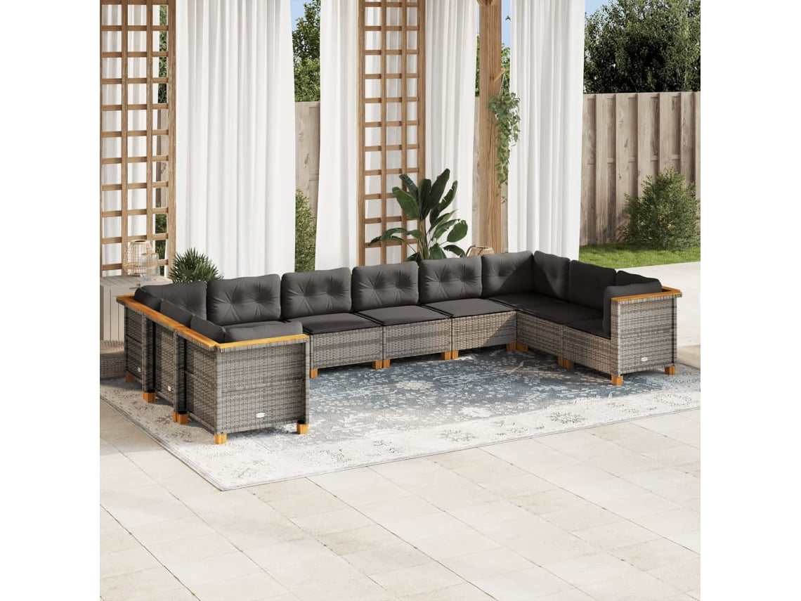 Conjunto de sofás de jardín de 10 piezas DKD Home Decor con cojines de mimbre gris