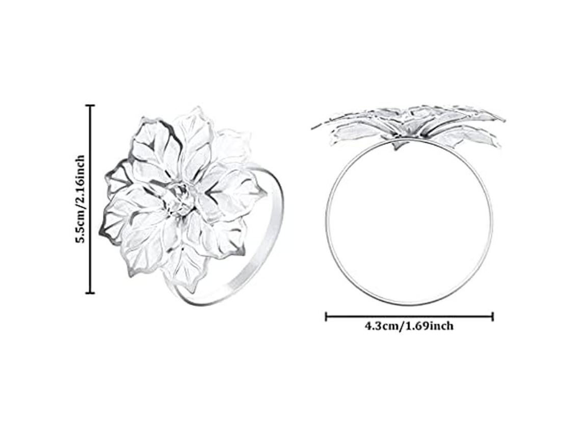 Anillos Para Servilletas Florales De Plata Con Piedras Falsas, 12 Piezas Para Decoración De Mesa En Bodas Y Navidad