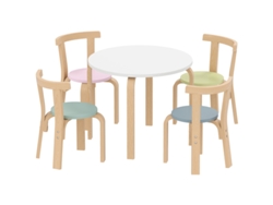Juego de mesa y sillas infantiles de 5 piezas, madera maciza ligera, colorido, BGA STORE